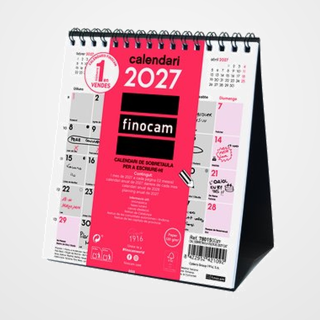 CALENDARI (2027) CATALAN FINOCAM SOBRETAULA TRIANGULAR MENSUAL PER ESCRIURE XS 140x150