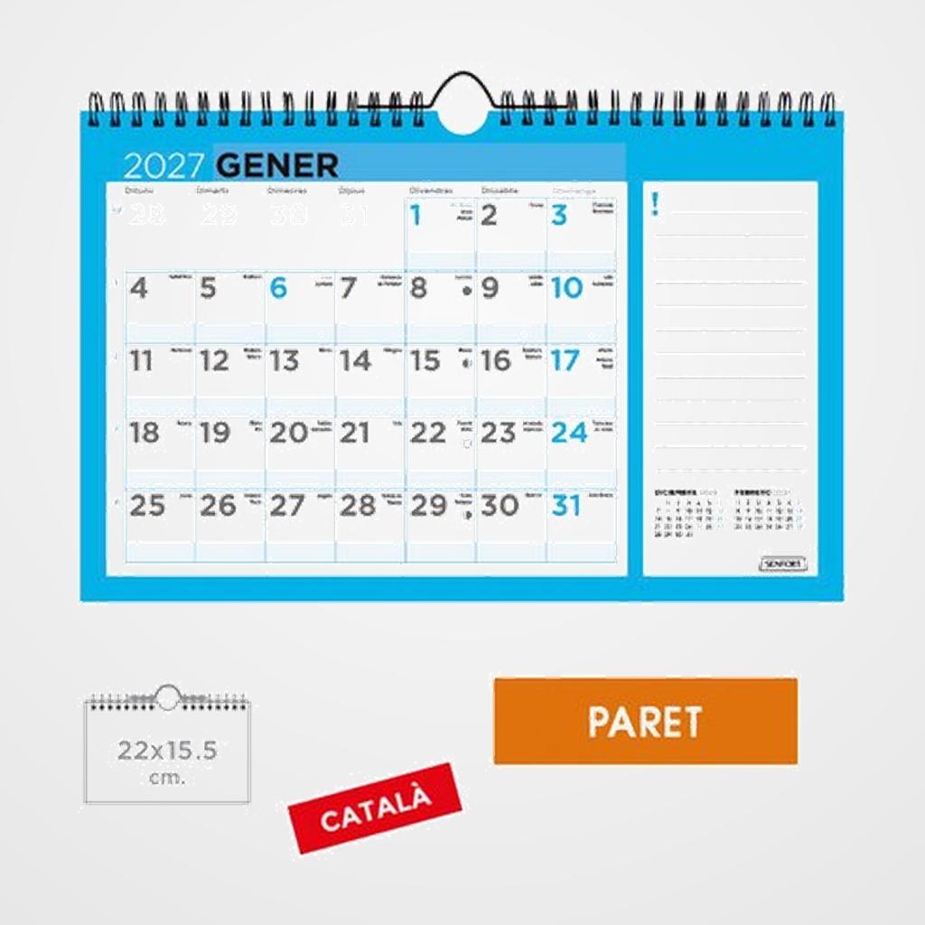 CALENDARI (2027) CATALAN SENFORT PARET BASIC MENSUAL 220x155