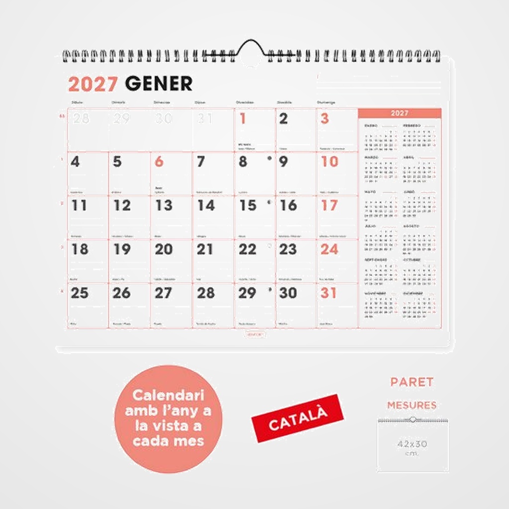 CALENDARI (2027) CATALAN SENFORT PARET OFFICE MENSUAL PER ESCRIURE 420x300