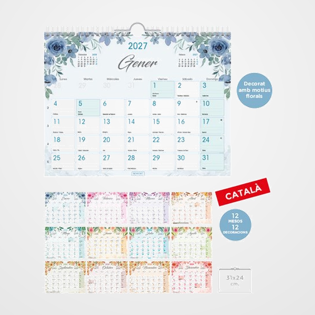 CALENDARI (2027) CATALAN SENFORT PARET VINTAGE MENSUAL PER ESCRIURE 310x240