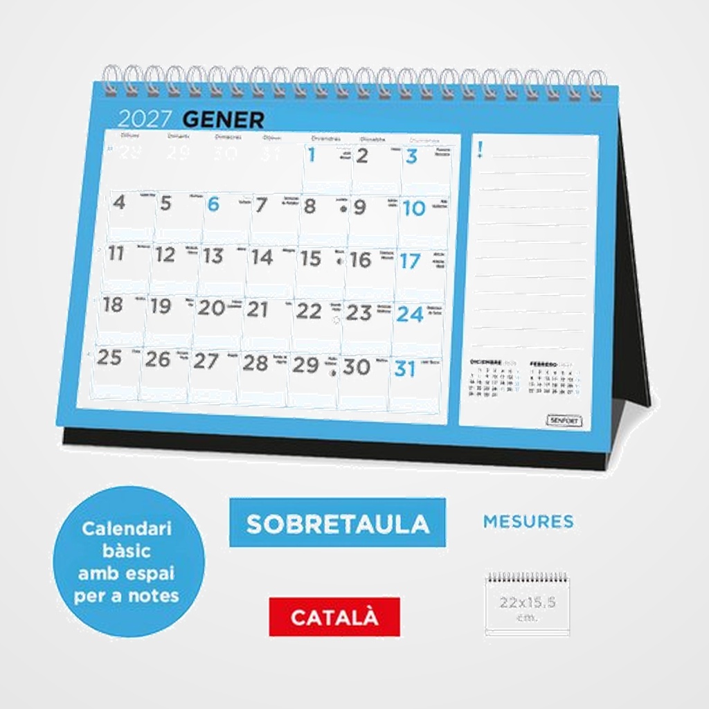 CALENDARI (2027) CATALAN SENFORT SOBRETAULA BASIC MENSUAL 220x155