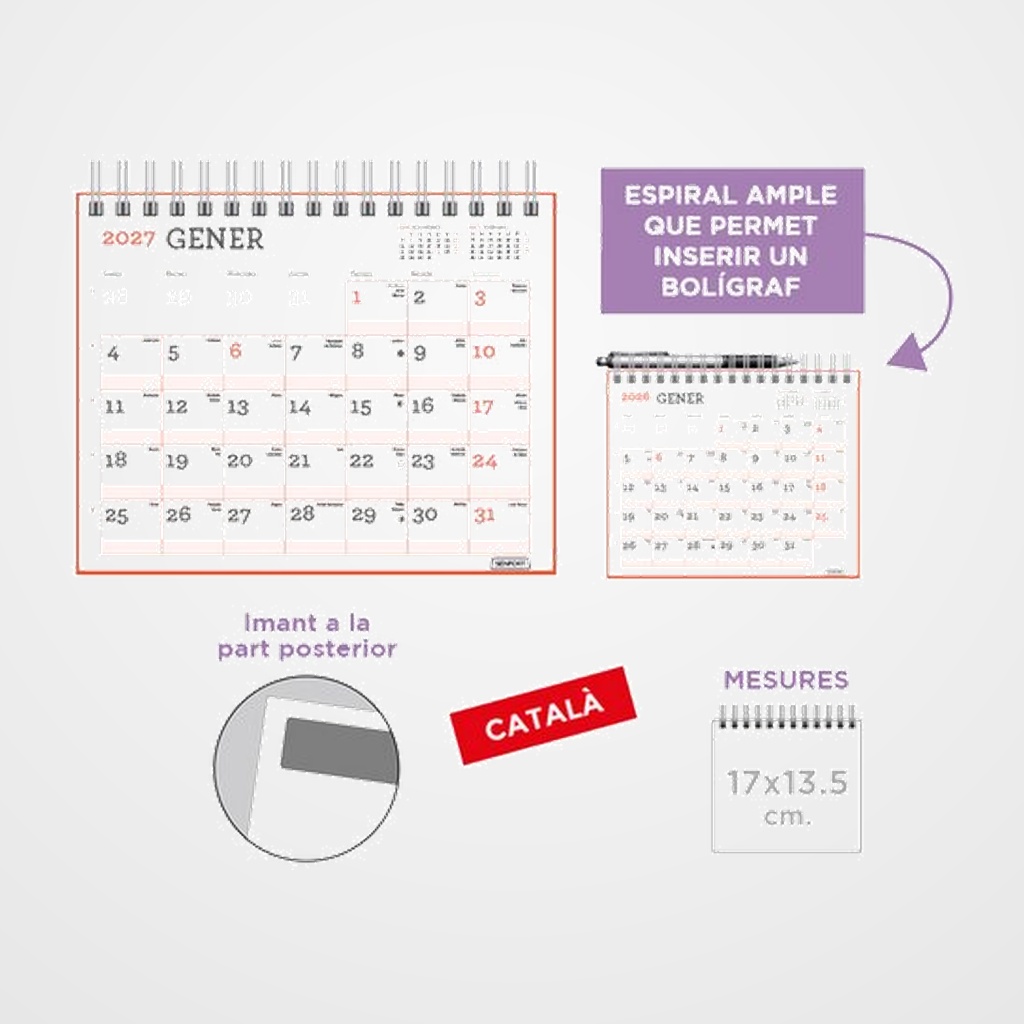 CALENDARI (2027) CATALAN SENFORT SOBRETAULA MAGNET MENSUAL PER ESCRIURE 170x135