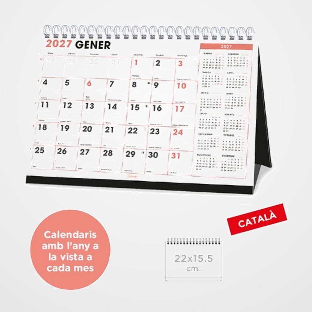 CALENDARI (2027) CATALAN SENFORT SOBRETAULA OFFICE MENSUAL PER ESCRIURE 220x155
