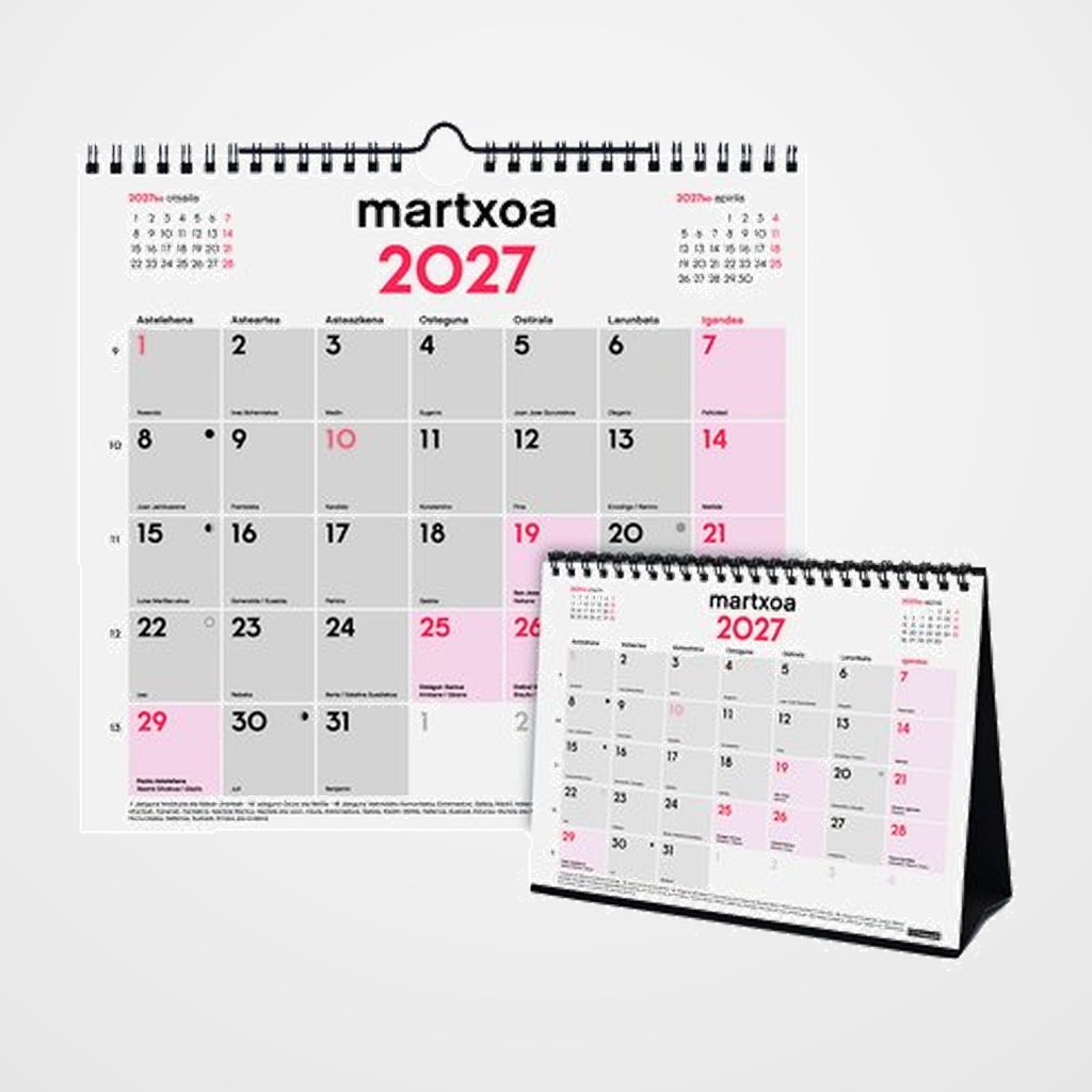 CALENDARI (2027) EUSKERA FINOCAM MENSUAL NEUTROS SURTIDO DE 20