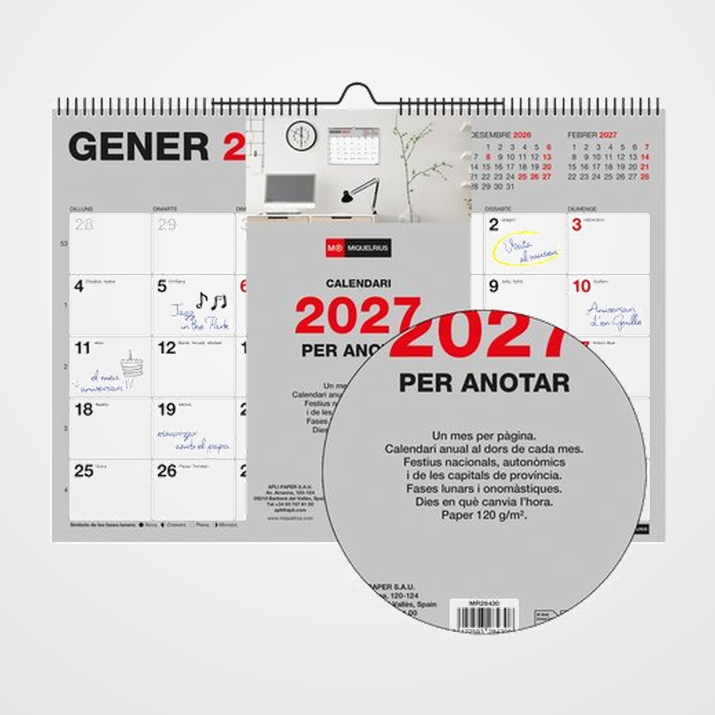 CALENDARIO (2027) CATALAN MIQUELRIUS PARET BASIC MENSUAL PARA ESCRIBIR A4 296x210