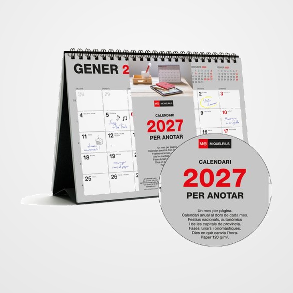 CALENDARIO (2027) CATALAN MIQUELRIUS SOBRETAULA BASIC MENSUAL PARA ESCRIBIR A5 210x148,5