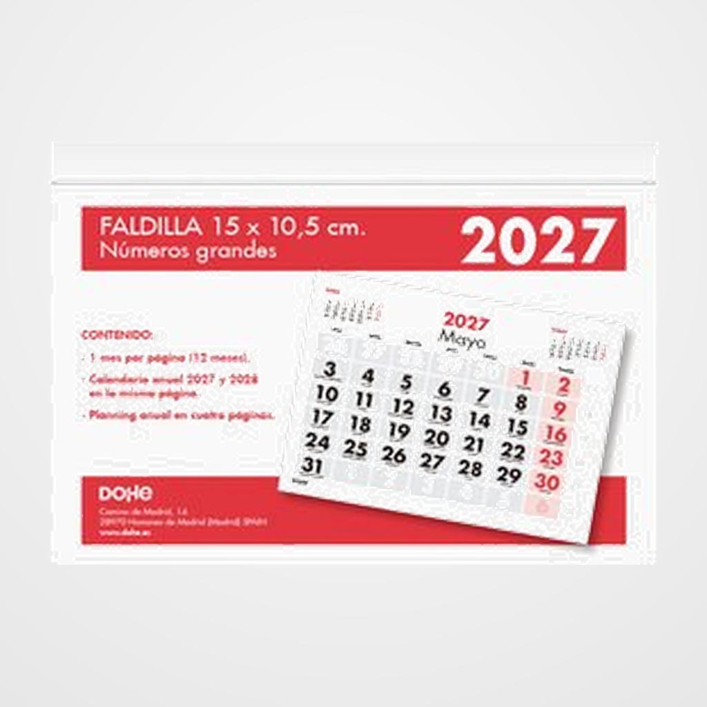 CALENDARIO (2027) DOHE FALDILLA DOHE MENSUAL NUMEROS GRANDES 105x150