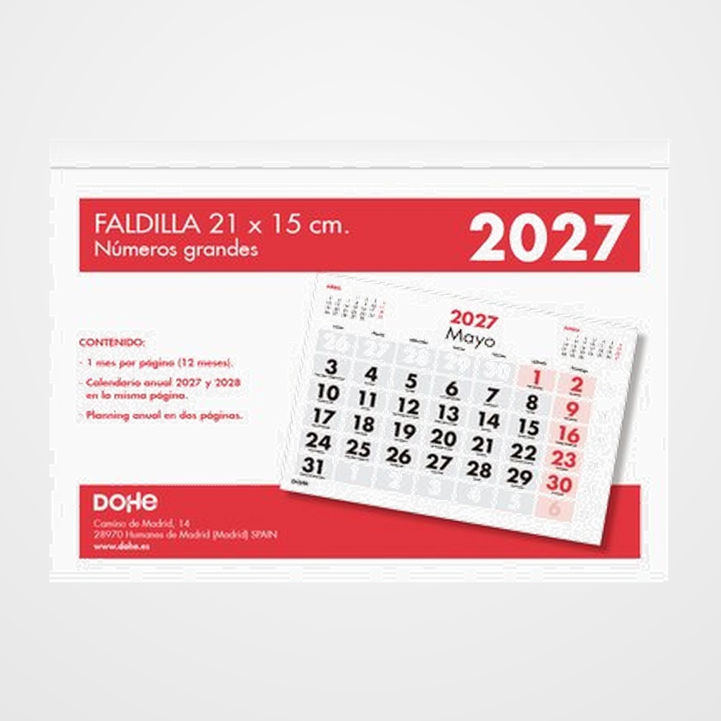 CALENDARIO (2027) DOHE FALDILLA DOHE MENSUAL NUMEROS GRANDES 150x210