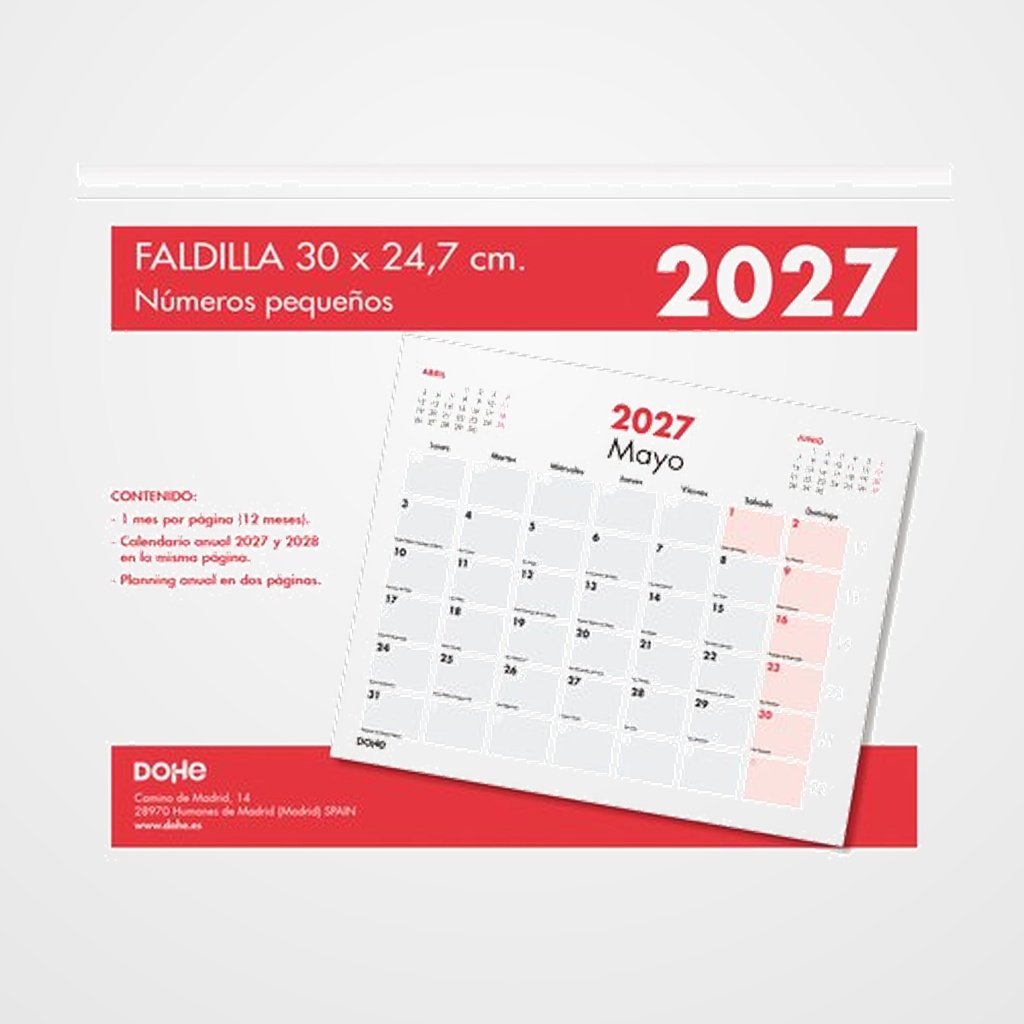 CALENDARIO (2027) DOHE FALDILLA DOHE MENSUAL NUMEROS PEQUEÑOS 247x300