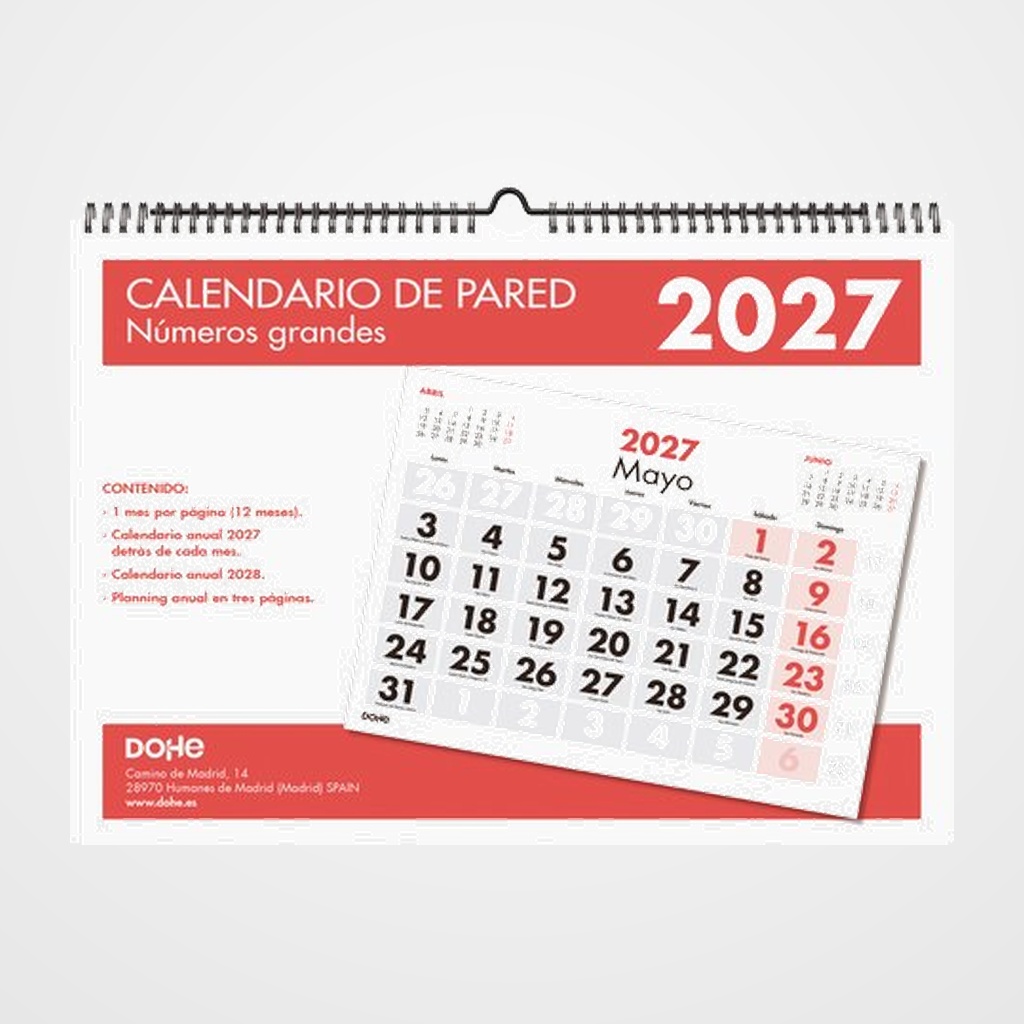 CALENDARIO (2027) DOHE PARED MENSUAL NUMEROS GRANDES A3 297x420