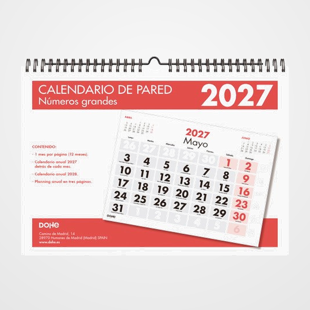 CALENDARIO (2027) DOHE PARED MENSUAL NUMEROS GRANDES A4 210x297