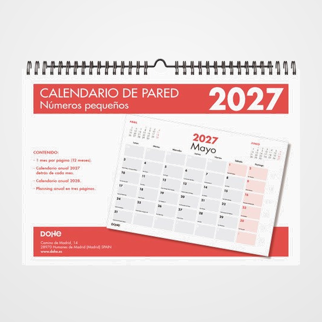 CALENDARIO (2027) DOHE PARED MENSUAL NUMEROS PEQUEÑOS A4 210x297