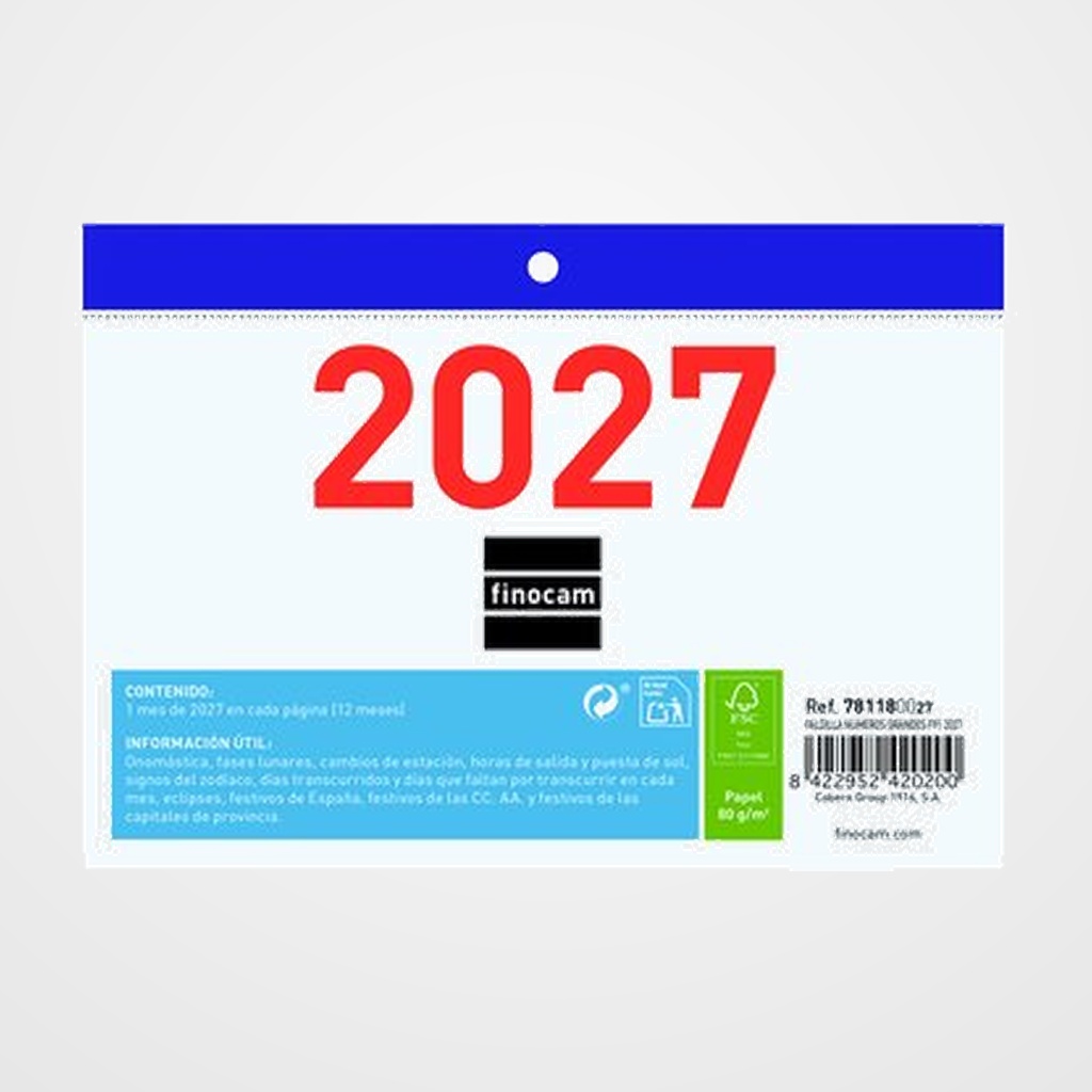 CALENDARIO (2027) FINOCAM FALDILLA MENSUAL NUMEROS GRANDES F91 150x105
