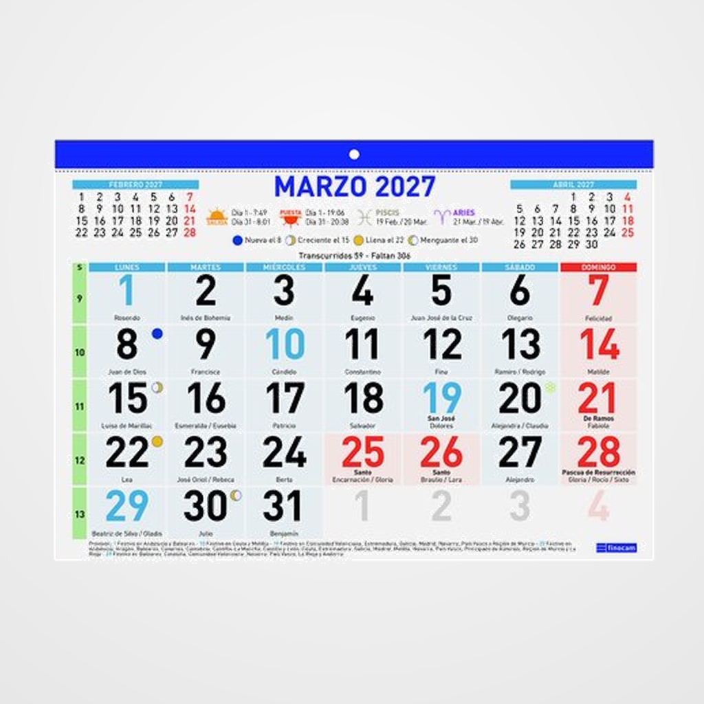 CALENDARIO (2027) FINOCAM FALDILLA MENSUAL NUMEROS GRANDES F93 300x210