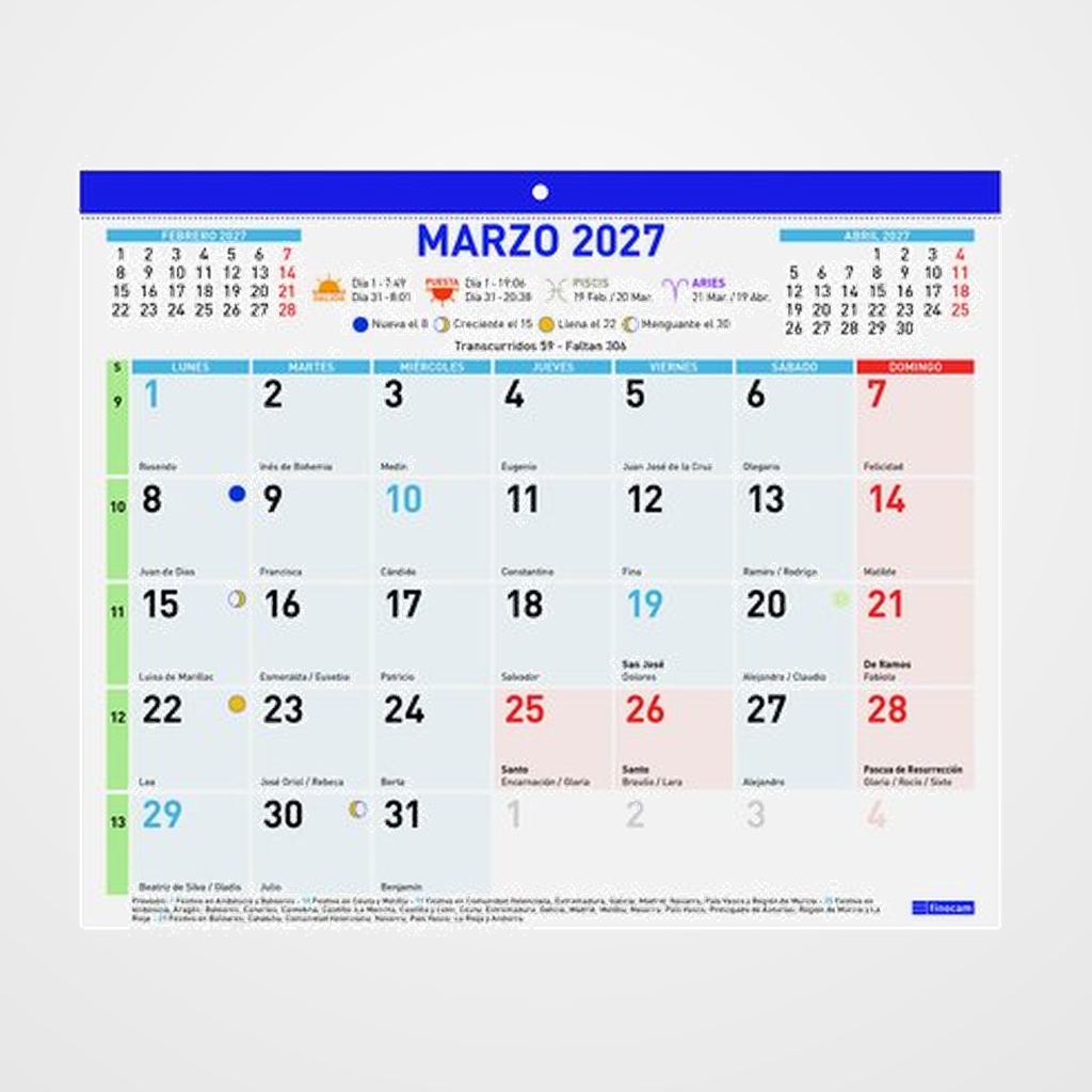 CALENDARIO (2027) FINOCAM FALDILLA MENSUAL PARA ESCRIBIR F43 300x247