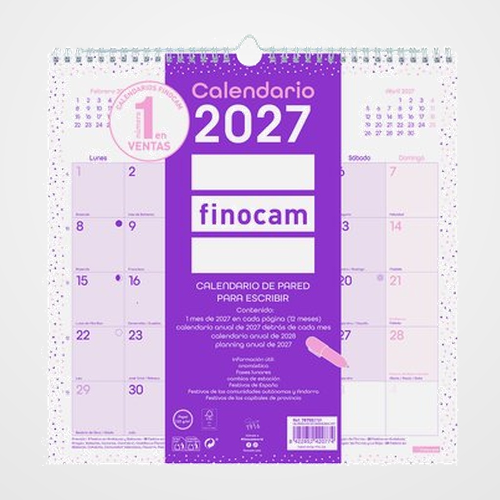 CALENDARIO (2027) FINOCAM PARED CHIC MENSUAL PARA ESCRIBIR 300x300 MORADO