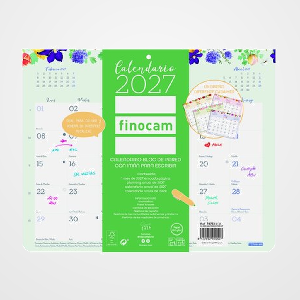 CALENDARIO (2027) FINOCAM PARED DESIGN BLOC IMAN MENSUAL PARA ESCRIBIR 250x200