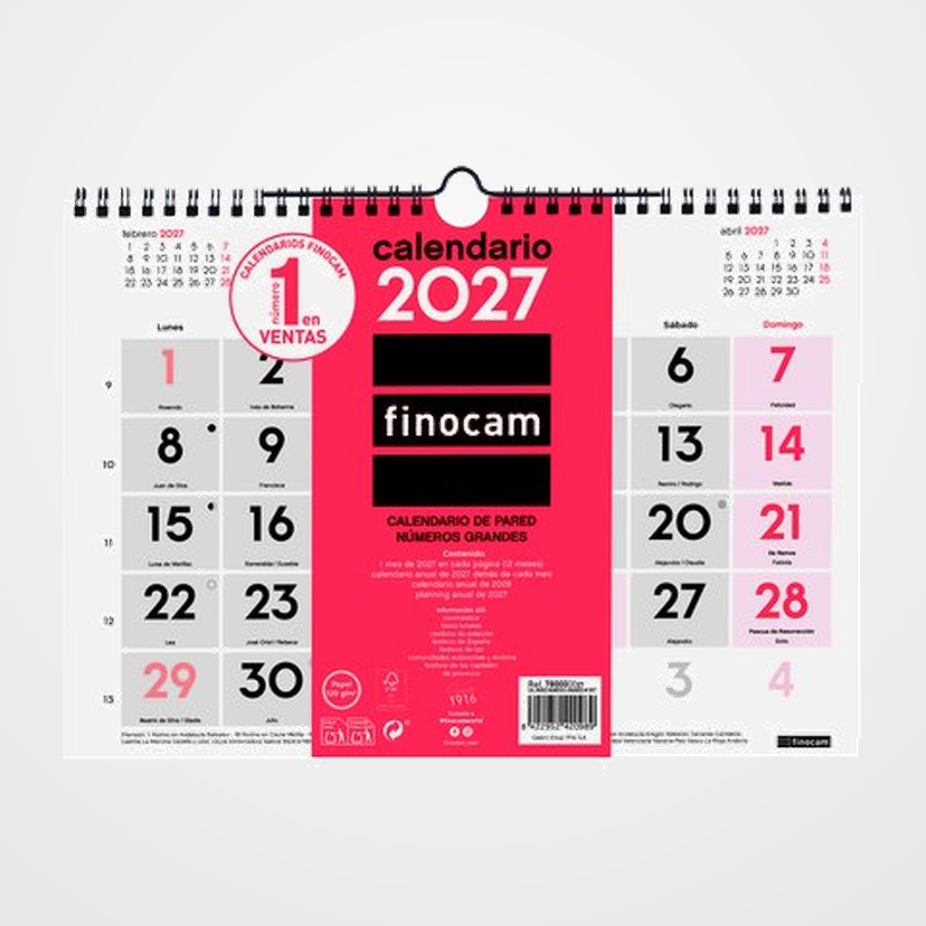 CALENDARIO (2027) FINOCAM PARED MENSUAL NUMEROS GRANDES M 300x210