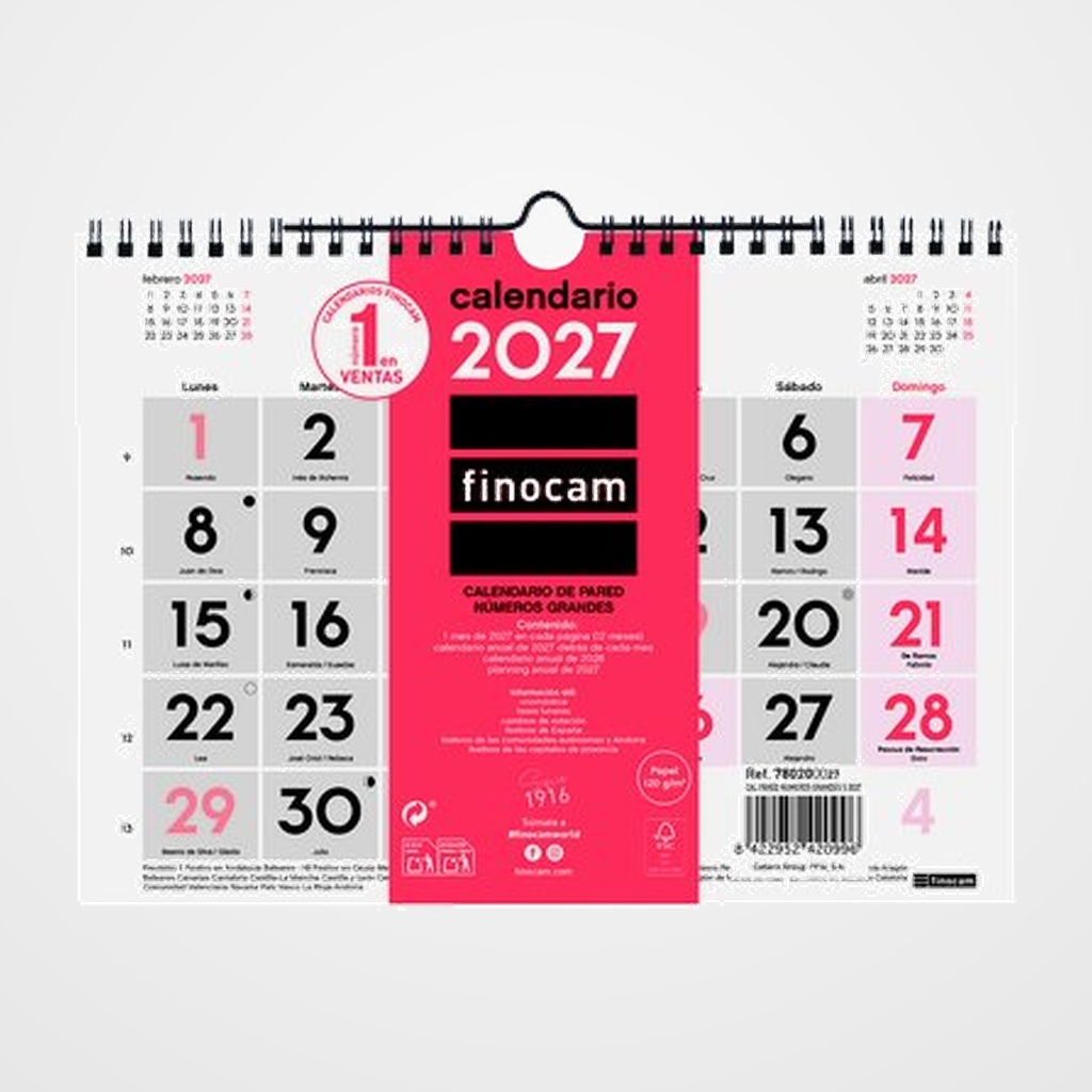 CALENDARIO (2027) FINOCAM PARED MENSUAL NUMEROS GRANDES S 210x150