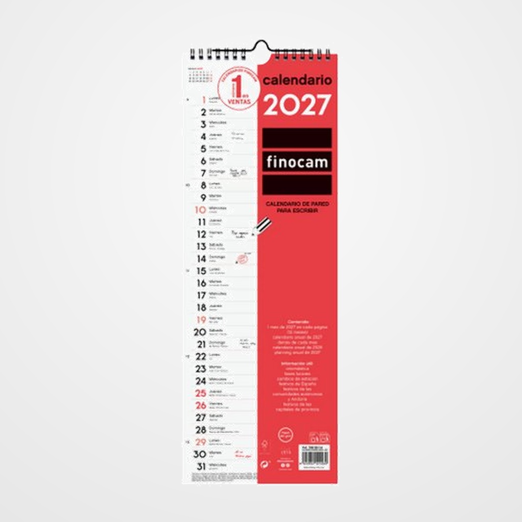 CALENDARIO (2027) FINOCAM PARED MENSUAL PARA ESCRIBIR LARGO L 155x430