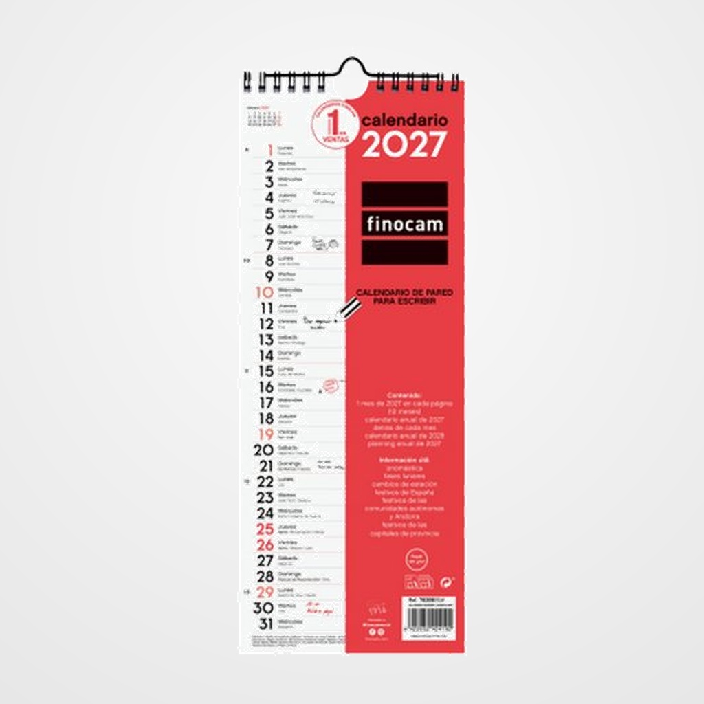 CALENDARIO (2027) FINOCAM PARED MENSUAL PARA ESCRIBIR LARGO M 130x330
