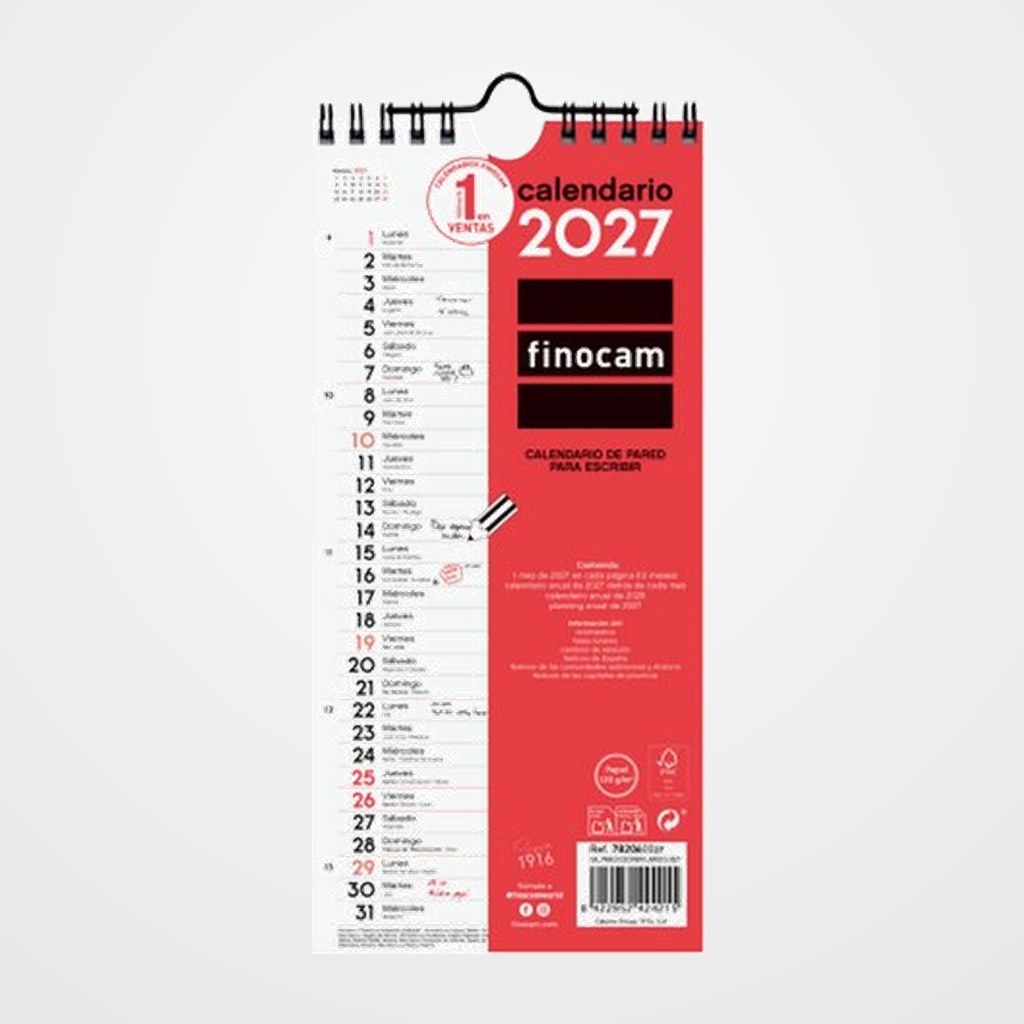 CALENDARIO (2027) FINOCAM PARED MENSUAL PARA ESCRIBIR LARGO S 110x235