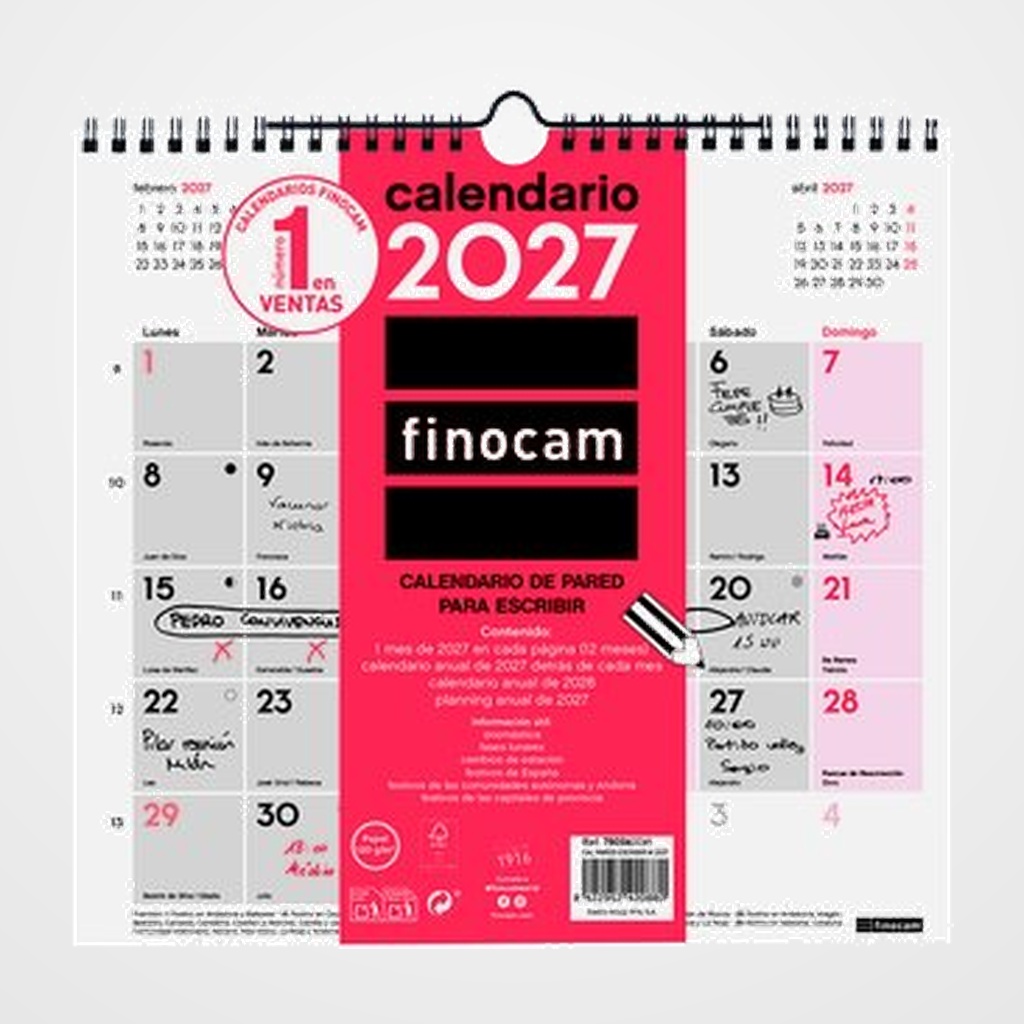 CALENDARIO (2027) FINOCAM PARED MENSUAL PARA ESCRIBIR M 265x245