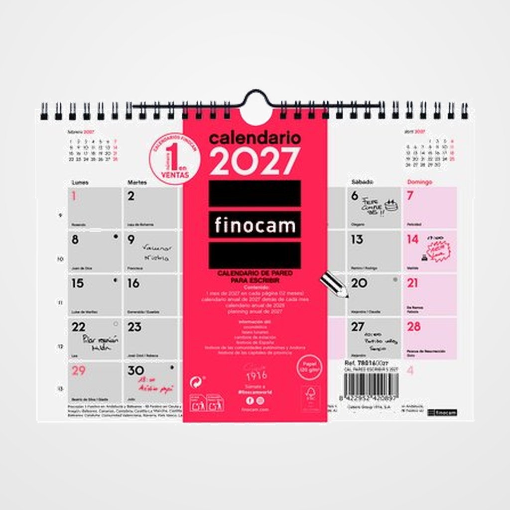 CALENDARIO (2027) FINOCAM PARED MENSUAL PARA ESCRIBIR S 210x150