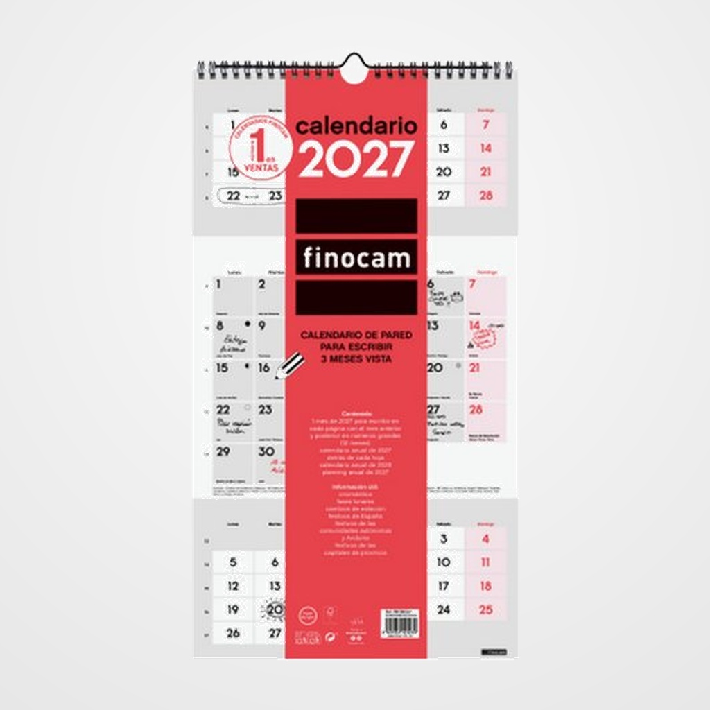 CALENDARIO (2027) FINOCAM PARED 3 MESES VISTA PARA ESCRIBIR 236x430