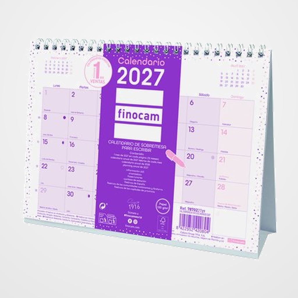 CALENDARIO (2027) FINOCAM SOBREMESA TRIANGULAR CHIC MENSUAL PARA ESCRIBIR S 210x150 MORADO