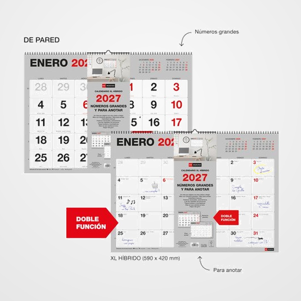 CALENDARIO (2027) MIQUELRIUS PARED BASIC MENSUAL NUMEROS GRANDES XL 590x420