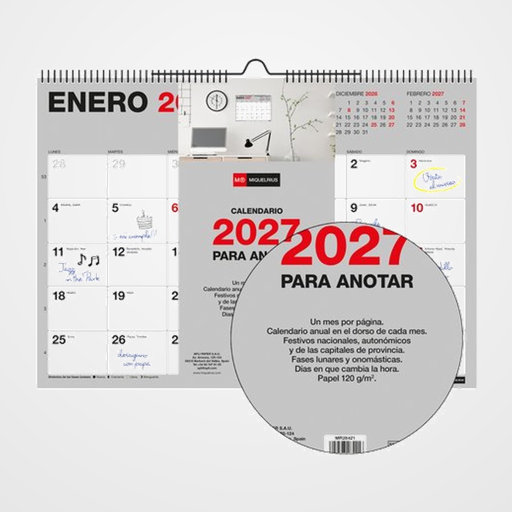CALENDARIO (2027) MIQUELRIUS PARED BASIC MENSUAL PARA ESCRIBIR A3 420x296