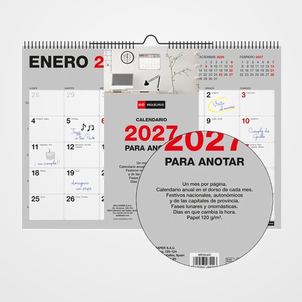 CALENDARIO (2027) MIQUELRIUS PARED BASIC MENSUAL PARA ESCRIBIR A4 296x210