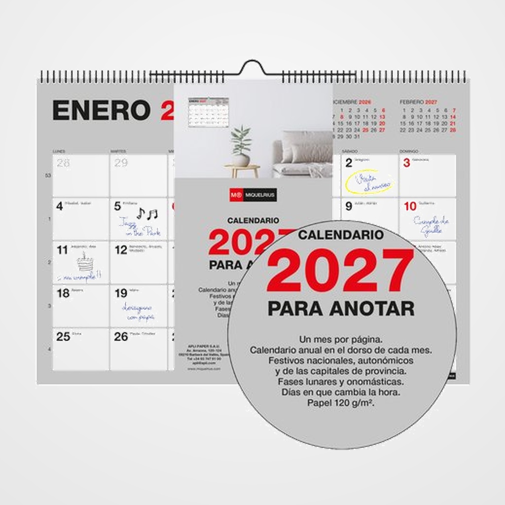 CALENDARIO (2027) MIQUELRIUS PARED BASIC MENSUAL PARA ESCRIBIR A5 210x150