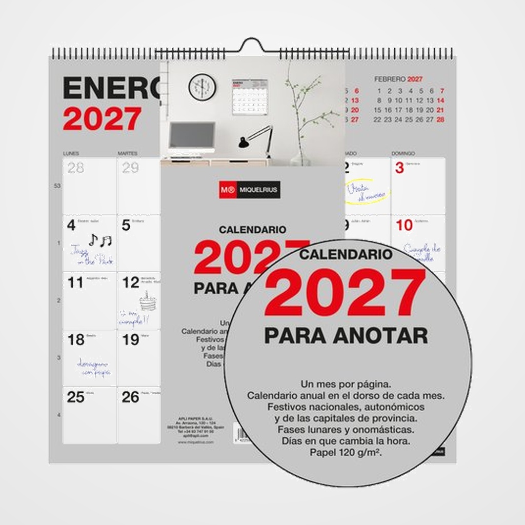 CALENDARIO (2027) MIQUELRIUS PARED BASIC MENSUAL PARA ESCRIBIR 300x300