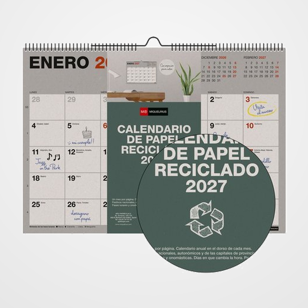 CALENDARIO (2027) MIQUELRIUS PARED RECYCLED MENSUAL PARA ESCRIBIR A3 420x300