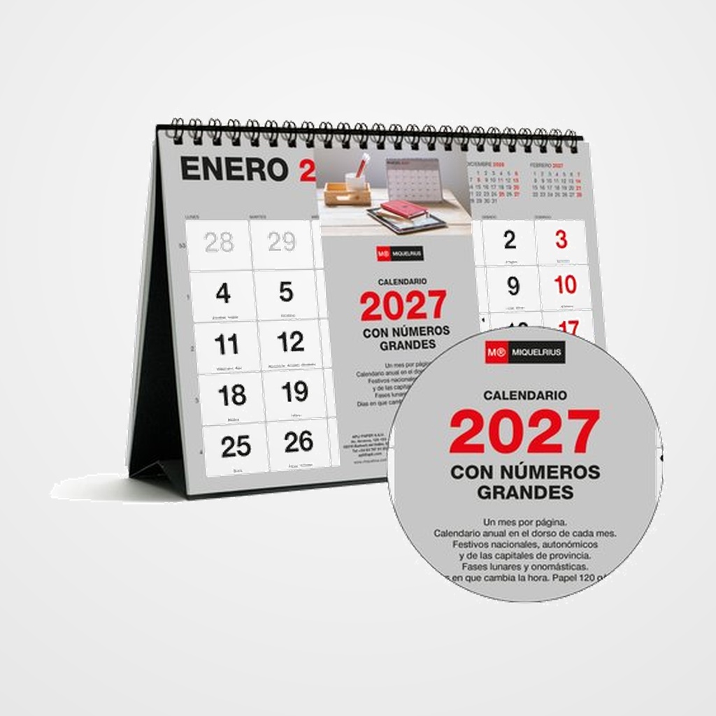 CALENDARIO (2027) MIQUELRIUS SOBREMESA BASIC MENSUAL NUMEROS GRANDES A5 210x148,5