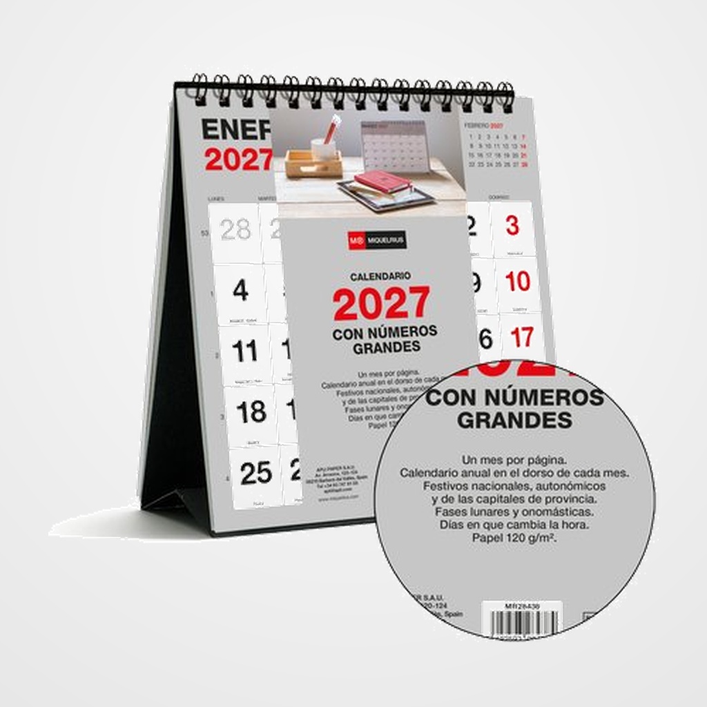 CALENDARIO (2027) MIQUELRIUS SOBREMESA BASIC MENSUAL NUMEROS GRANDES 140x150