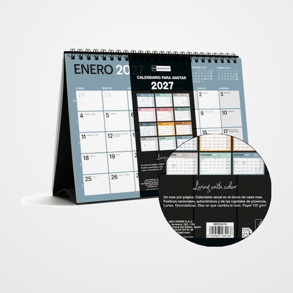 CALENDARIO (2027) MIQUELRIUS SOBREMESA DESIGN CHROMAT MENSUAL PARA ESCRIBIR A5 210x148,5