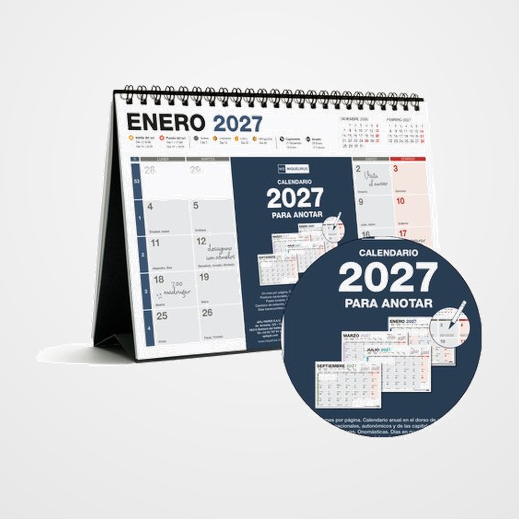 CALENDARIO (2027) MIQUELRIUS SOBREMESA DESIGN COMPLETO MENSUAL PARA ESCRIBIR A5 210x148,5