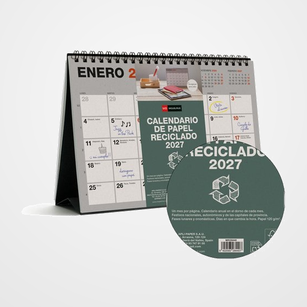 CALENDARIO (2027) MIQUELRIUS SOBREMESA RECYCLED MENSUAL PARA ESCRIBIR A5 210x150