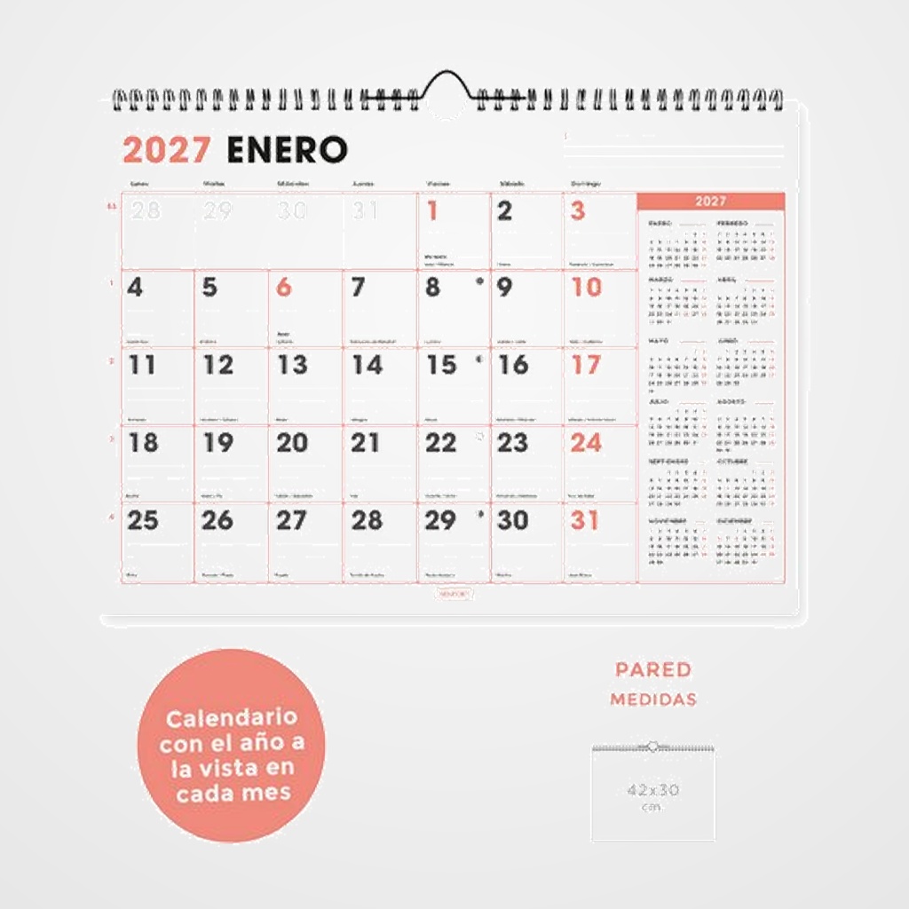 CALENDARIO (2027) SENFORT PARED OFFICE MENSUAL PARA ESCRIBIR 420x300