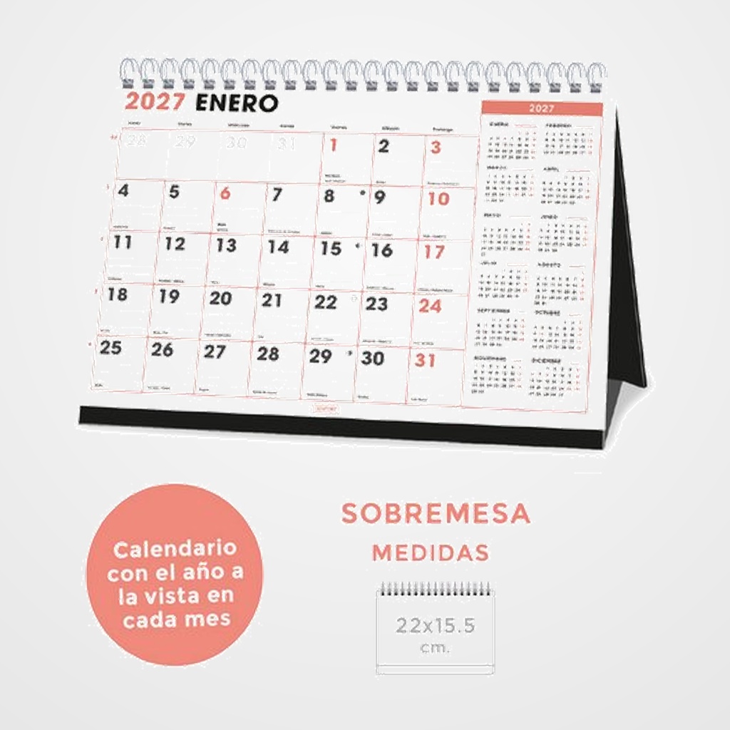 CALENDARIO (2027) SENFORT SOBREMESA OFFICE MENSUAL PARA ESCRIBIR 220x155