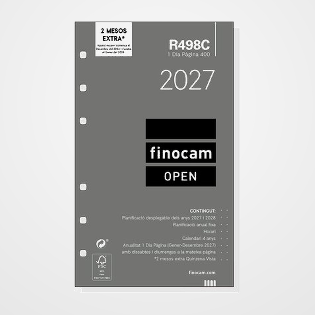 RECAMBIO AGENDA ANUAL (2027) CATALAN FINOCAM R498C OPEN 400 91x152 ANUALIDAD D/P