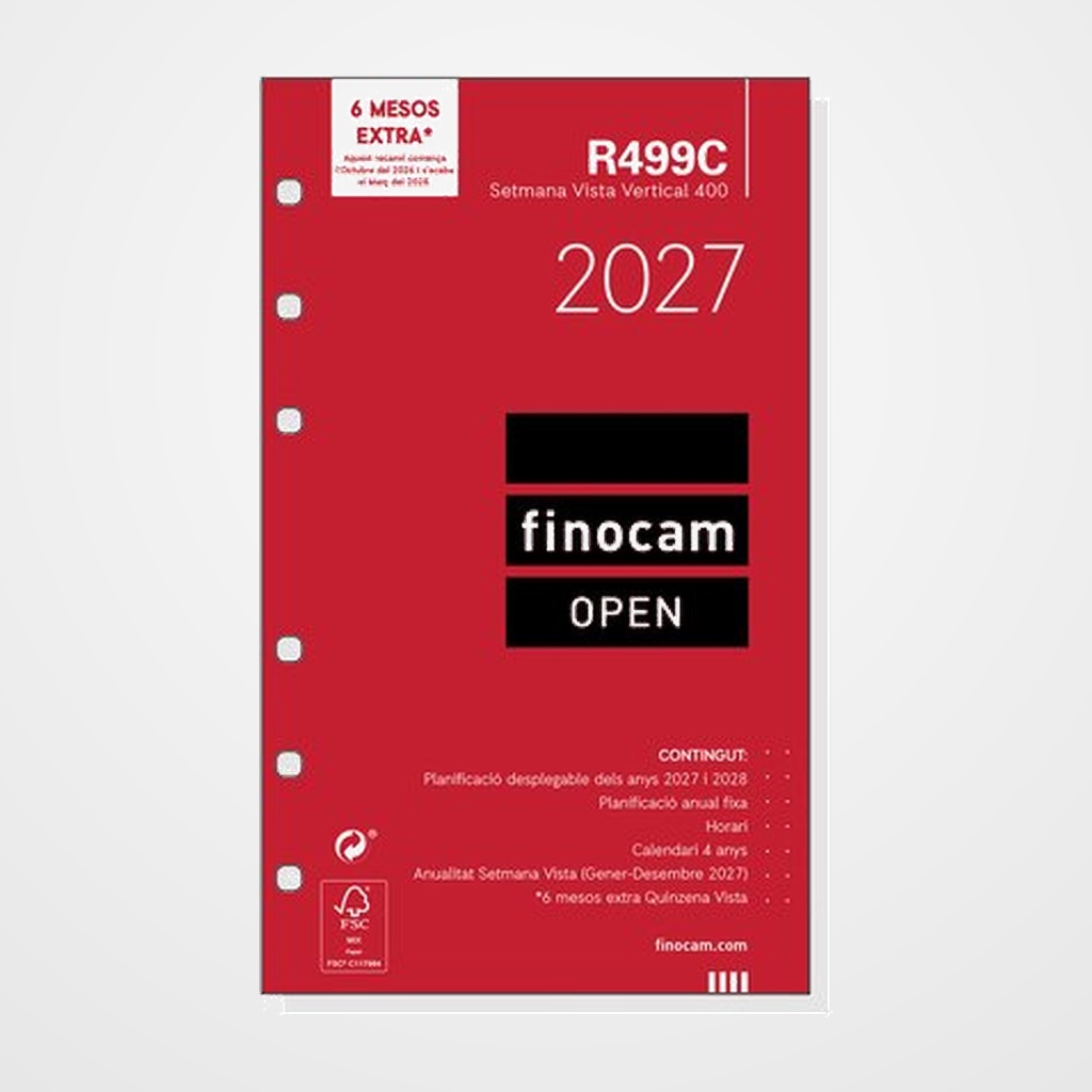 RECAMBIO AGENDA ANUAL (2027) CATALAN FINOCAM R499C OPEN 400 91x152 ANUALIDAD S/V