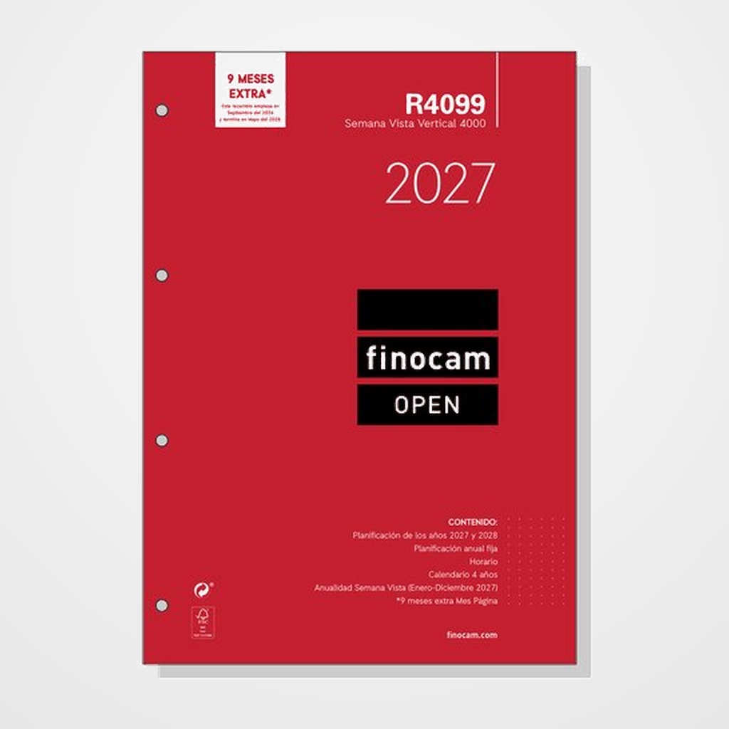 RECAMBIO AGENDA ANUAL (2027) FINOCAM R4099 OPEN 4000 210x297ANUALIDAD S/V