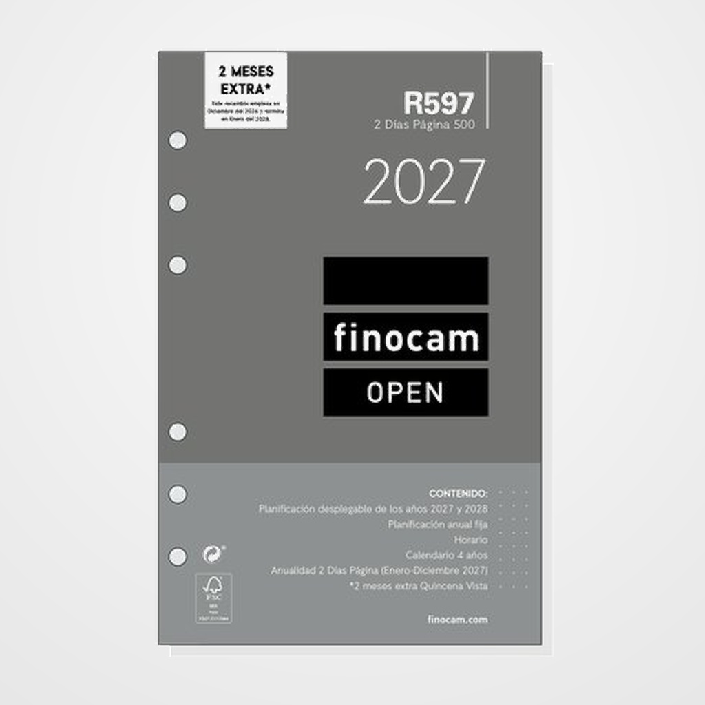 RECAMBIO AGENDA ANUAL (2027) FINOCAM R597 OPEN 500 117x181 ANUALIDAD 2D/P