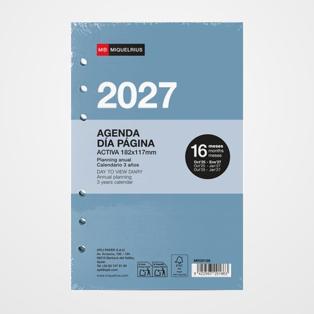 RECAMBIO AGENDA ANUAL (2027) MIQUELRIUS INTEGRAL ACTIVA 182x117 D/P