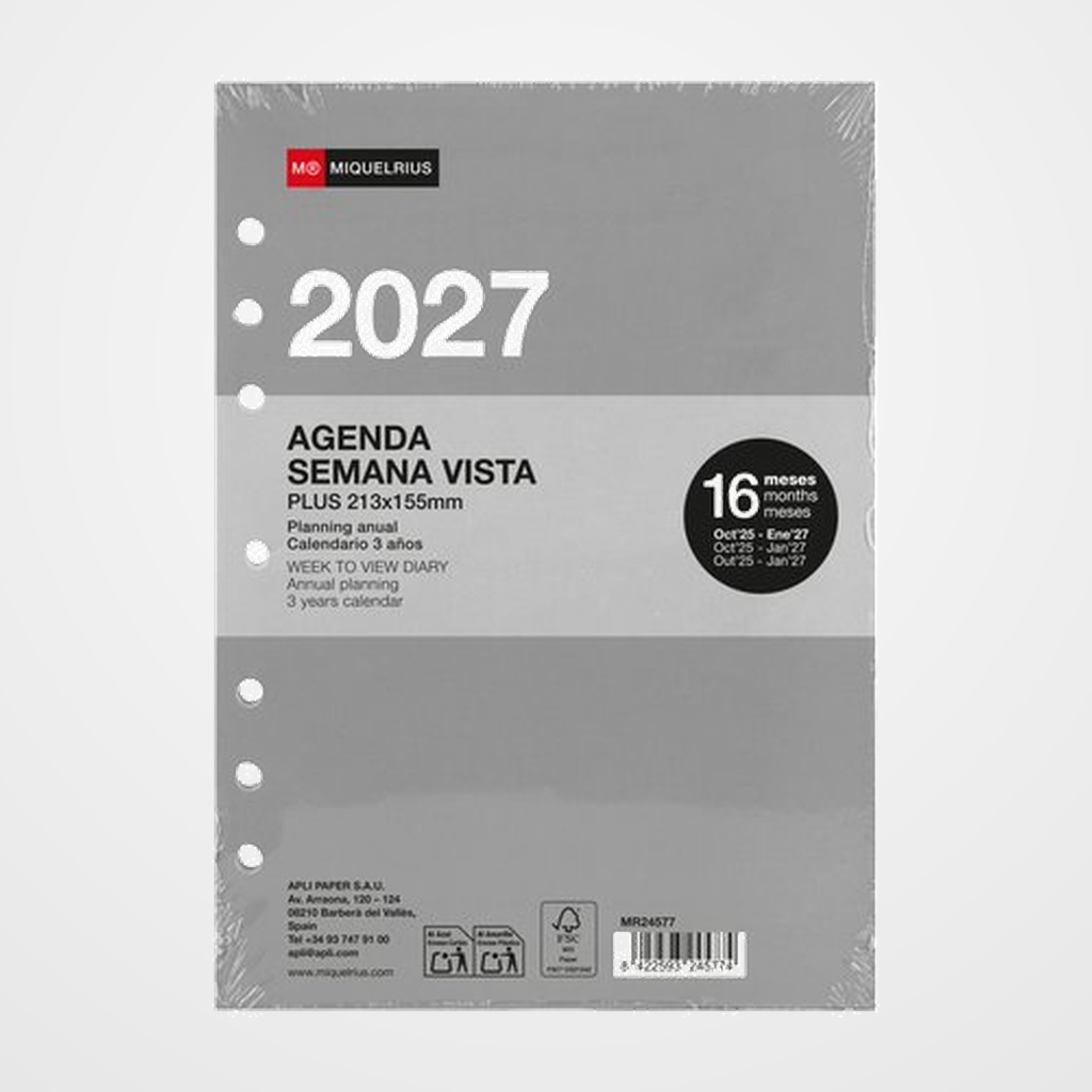 RECAMBIO AGENDA ANUAL (2027) MIQUELRIUS INTEGRAL PLUS 213x155 S/VV