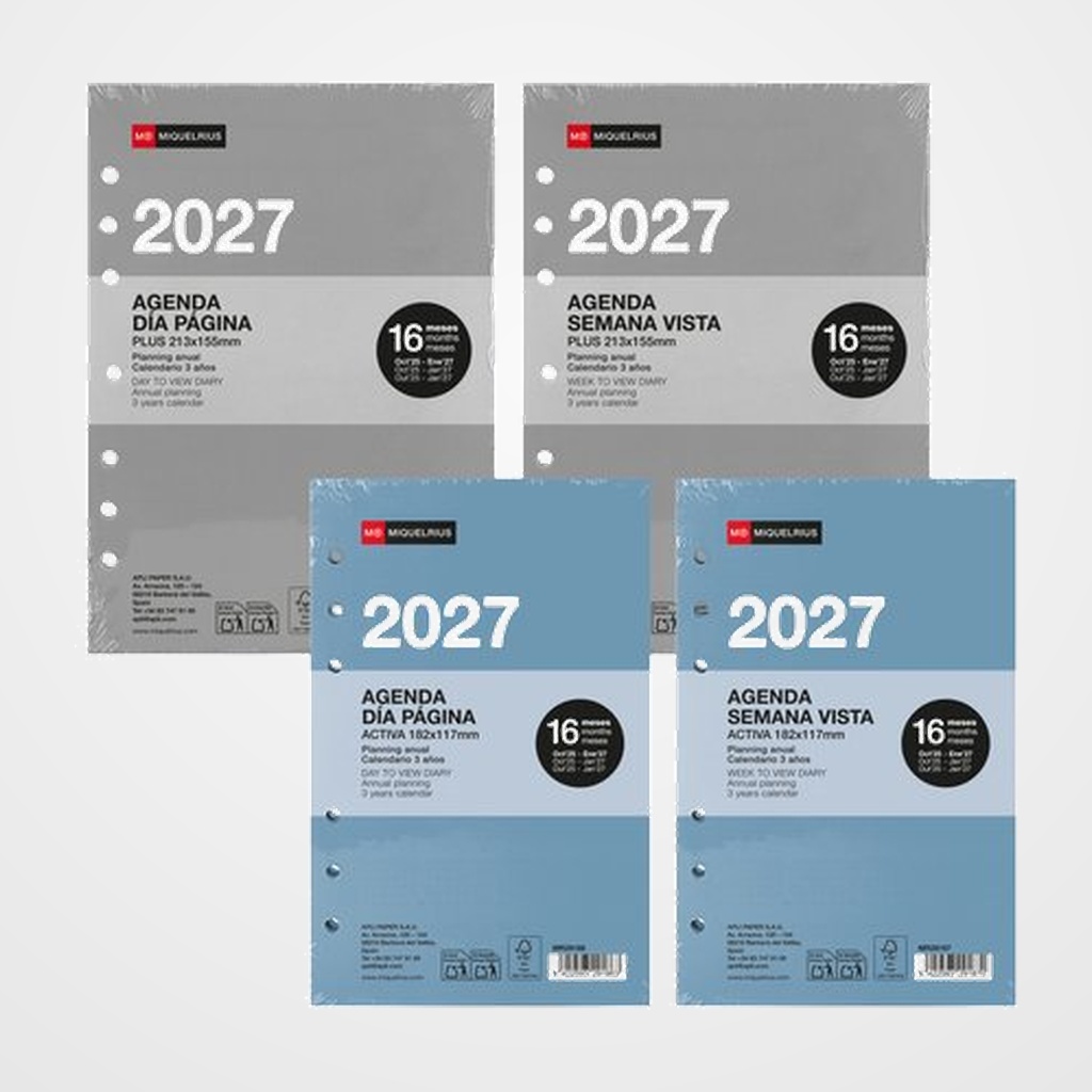 RECAMBIO AGENDA ANUAL (2027) MIQUELRIUS INTEGRAL PLUS/ACTIVA SURTIDO LOTE DE 18